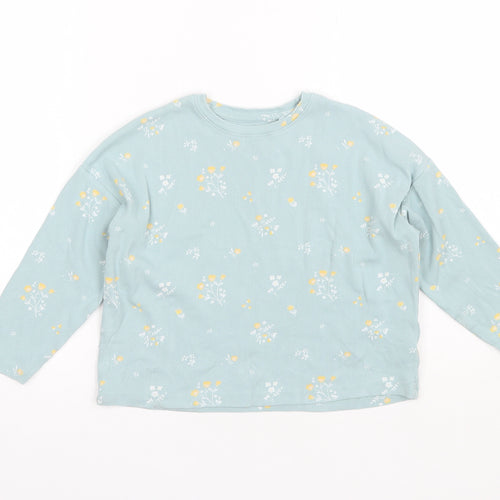NEXT Girls Blue Round Neck Floral Cotton Pullover Jumper Size 5 Years