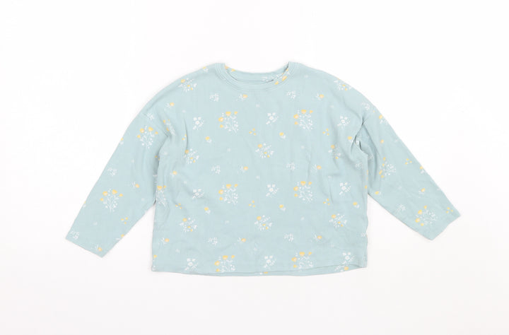 NEXT Girls Blue Round Neck Floral Cotton Pullover Jumper Size 5 Years