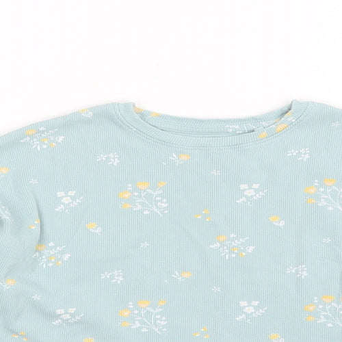 NEXT Girls Blue Round Neck Floral Cotton Pullover Jumper Size 5 Years
