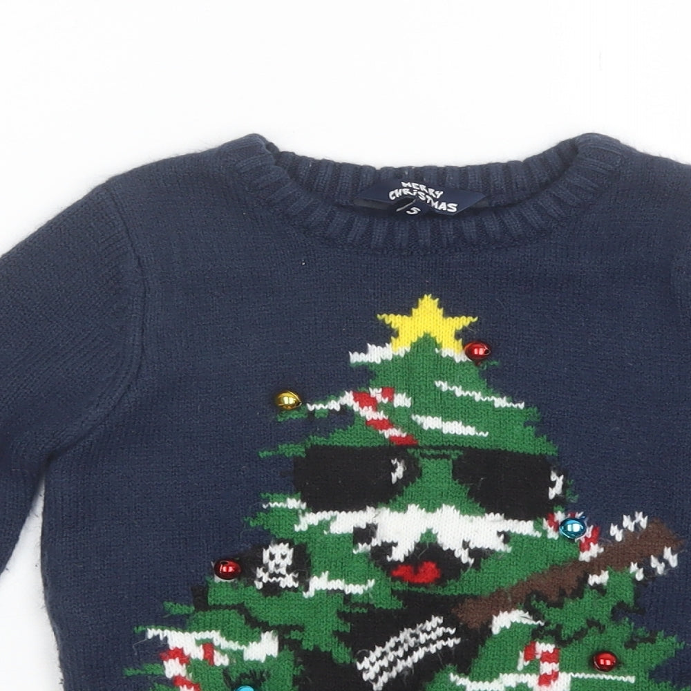 Matalan Boys Blue Round Neck  Acrylic Pullover Jumper Size 5 Years   - Christmas Jumper
