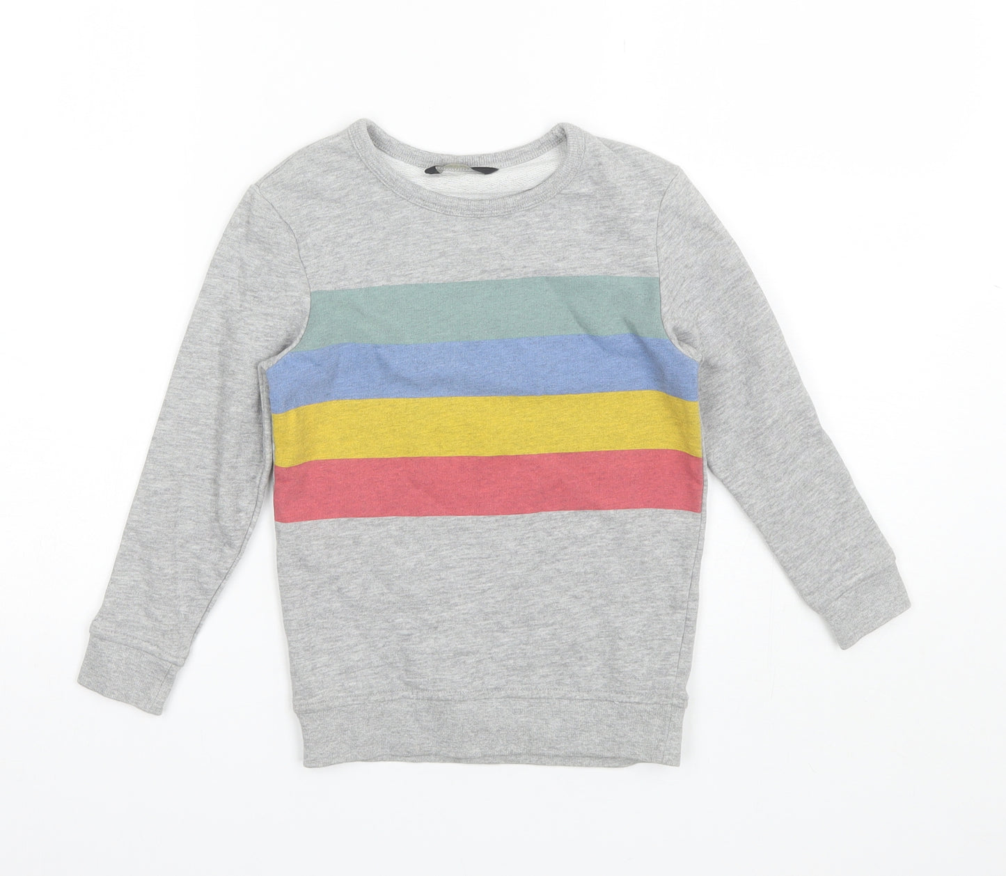 George Boys Grey Round Neck Striped Cotton Pullover Jumper Size 5-6 Years