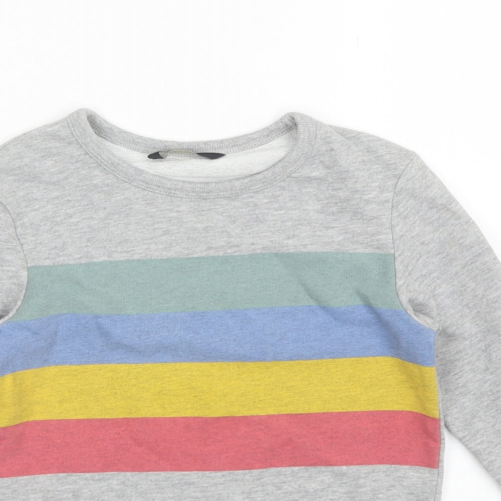 George Boys Grey Round Neck Striped Cotton Pullover Jumper Size 5-6 Years