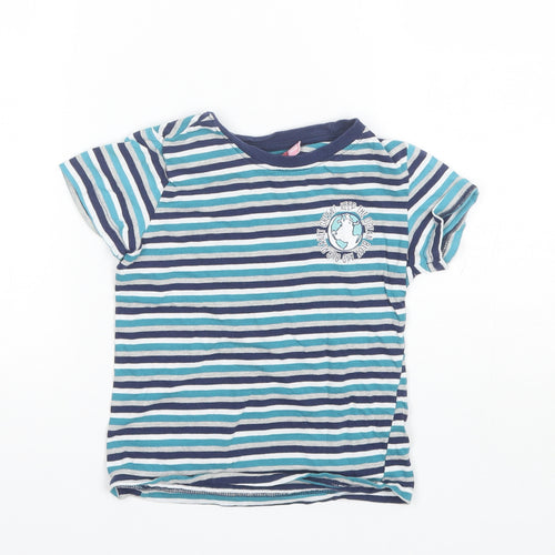 Lily&Dan  Boys Blue Striped Cotton Basic T-Shirt Size 5-6 Years Round Neck