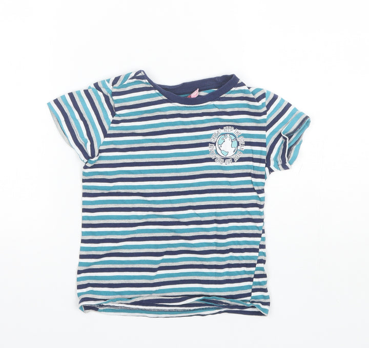 Lily&Dan Boys Blue Striped Cotton Basic T-Shirt Size 5-6 Years Round Neck