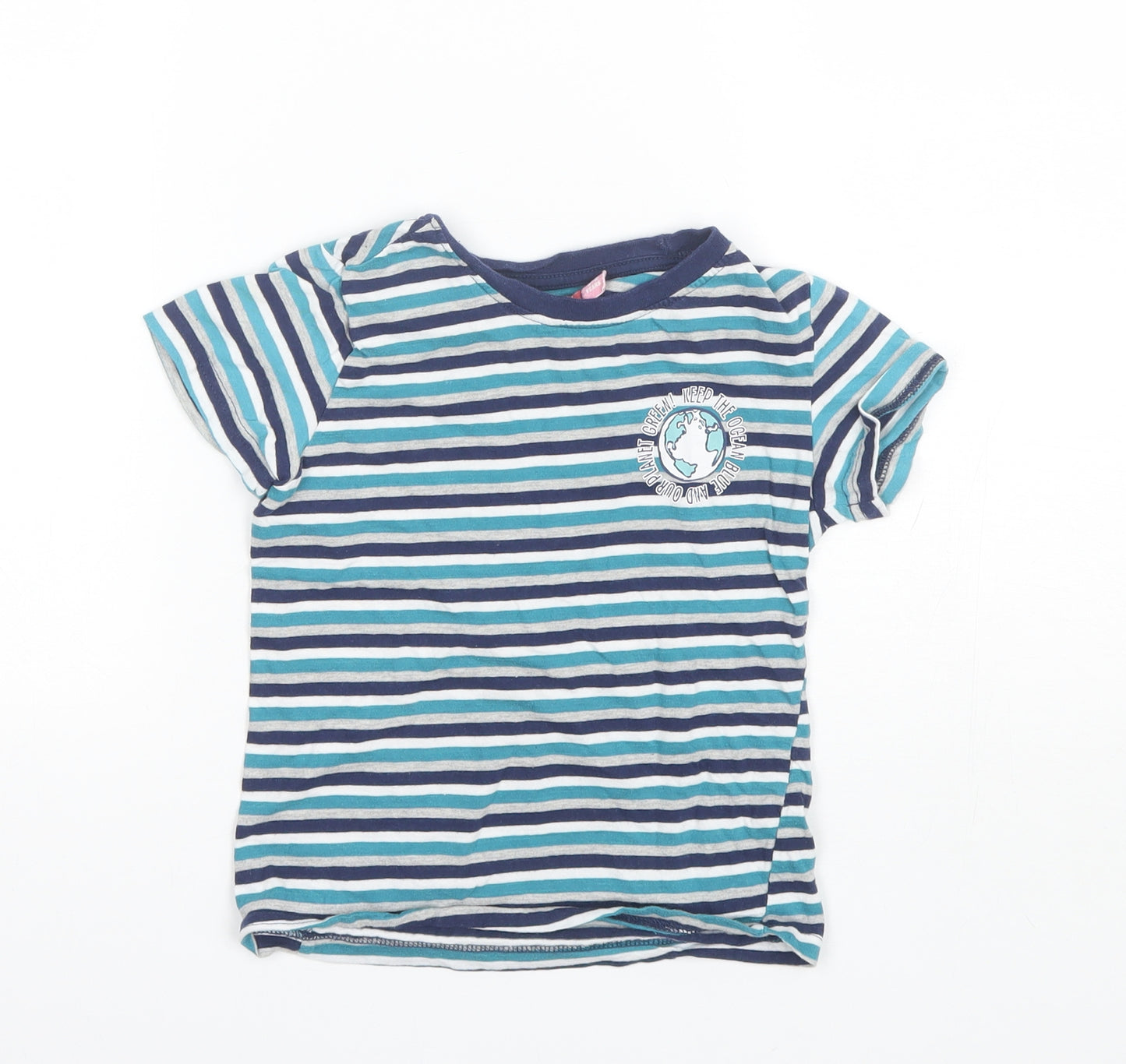 Lily&Dan  Boys Blue Striped Cotton Basic T-Shirt Size 5-6 Years Round Neck