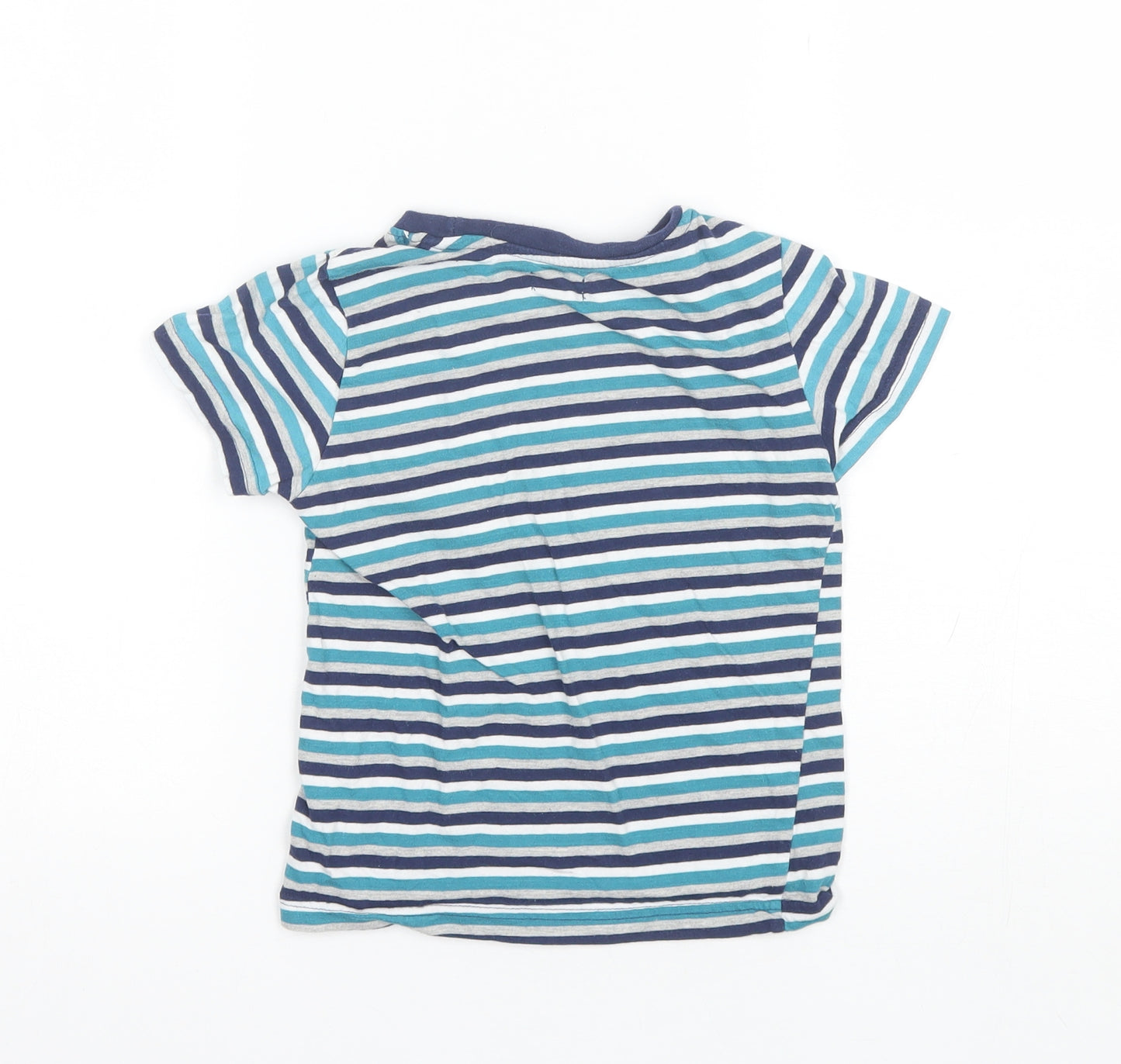 Lily&Dan  Boys Blue Striped Cotton Basic T-Shirt Size 5-6 Years Round Neck