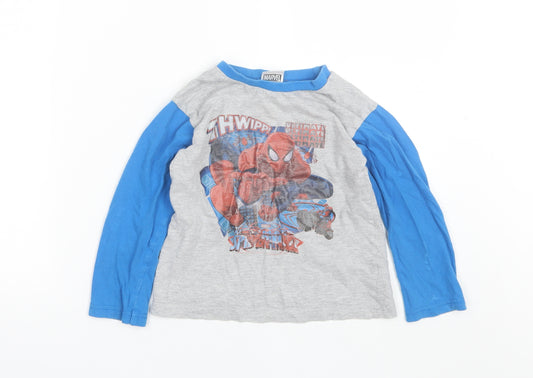 Front view of Preworn boys’ blue cotton pyjama top, size 5-6, years - spiderman