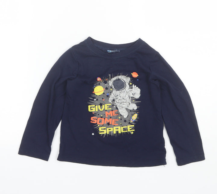 Hullabaloo Boys Blue Solid Polyester Pyjama Top Size 5-6 Years - Space