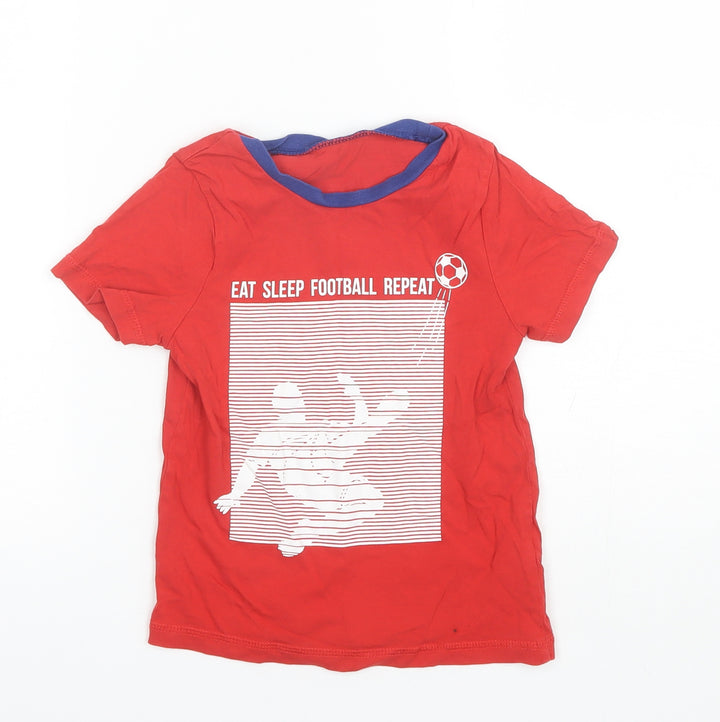 George Boys Red Cotton Basic T-Shirt Size 5-6 Years Round Neck - Football