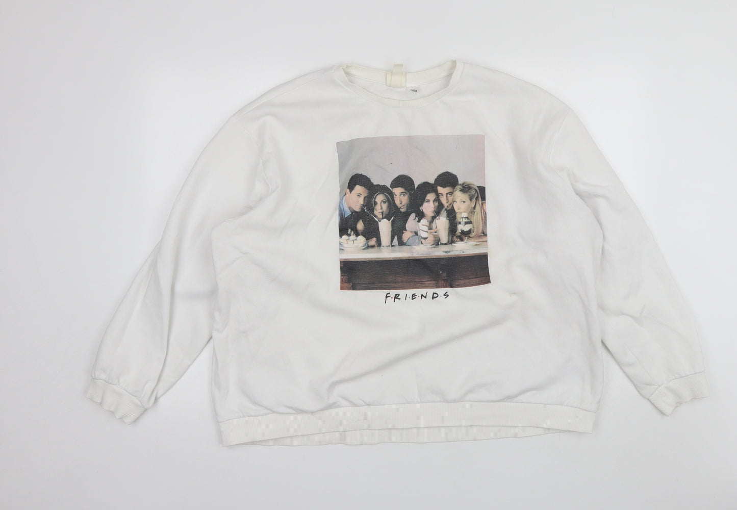 H&M Womens White Round Neck  Cotton Pullover Jumper Size XL