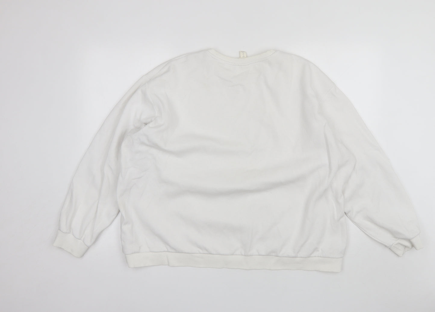 H&M Womens White Round Neck  Cotton Pullover Jumper Size XL