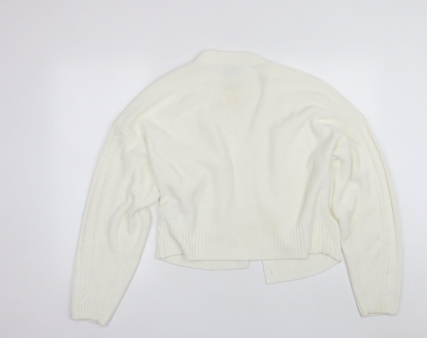 Primark Womens White V-Neck  Acrylic Cardigan Jumper Size L