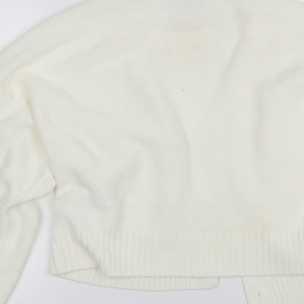Primark Womens White V-Neck  Acrylic Cardigan Jumper Size L