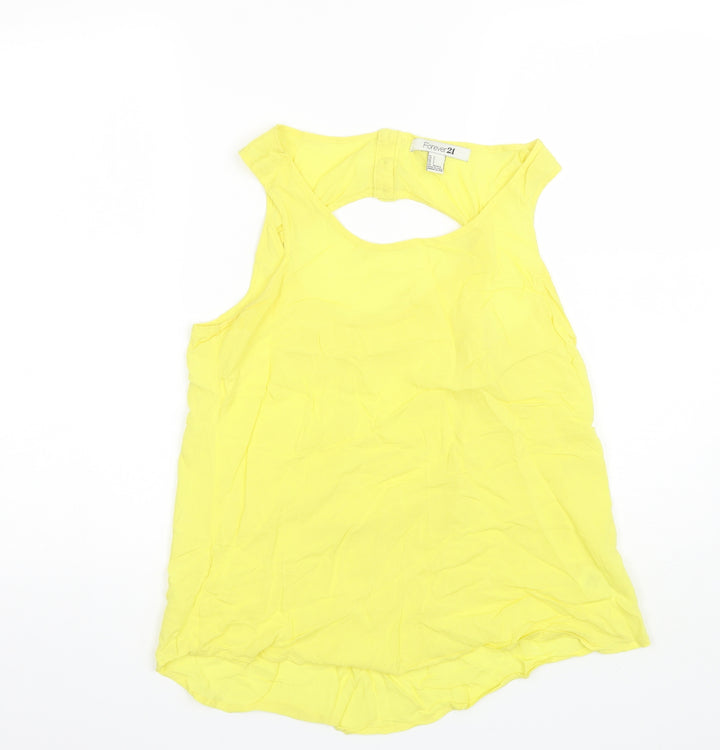FOREVER 21 Womens Yellow Polyester Basic Tank Size S Round Neck