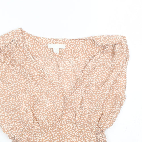 H&M Womens Pink Animal Print Lyocell Basic Blouse Size 6 V-Neck