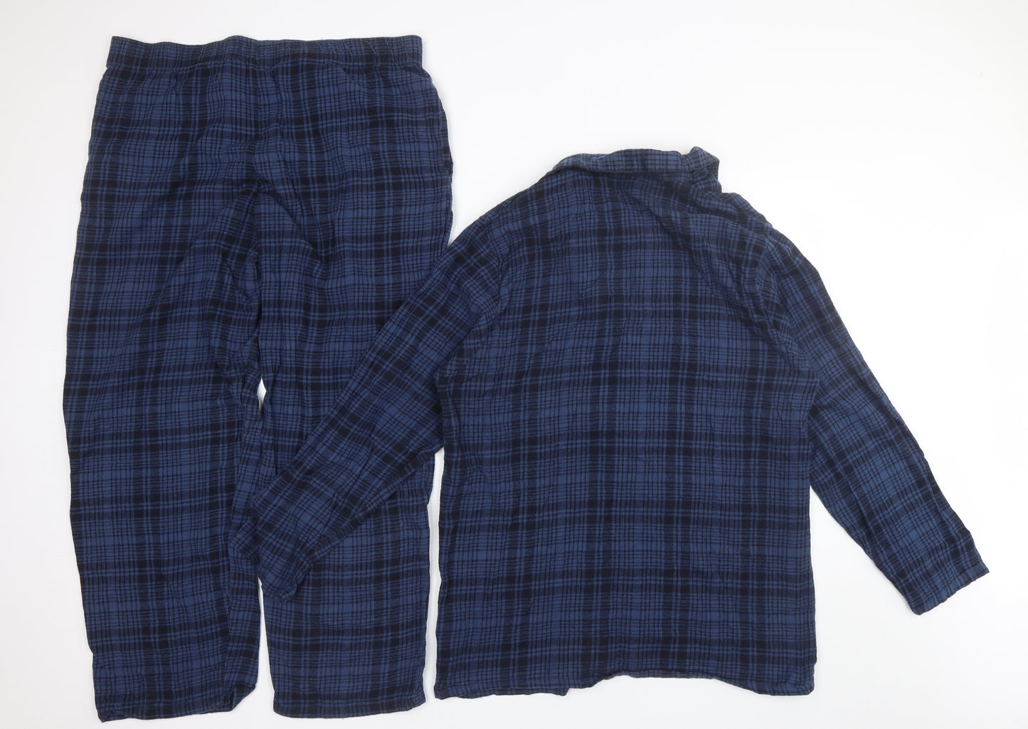 F&F Mens Blue Plaid Cotton  Pyjama Set Size L