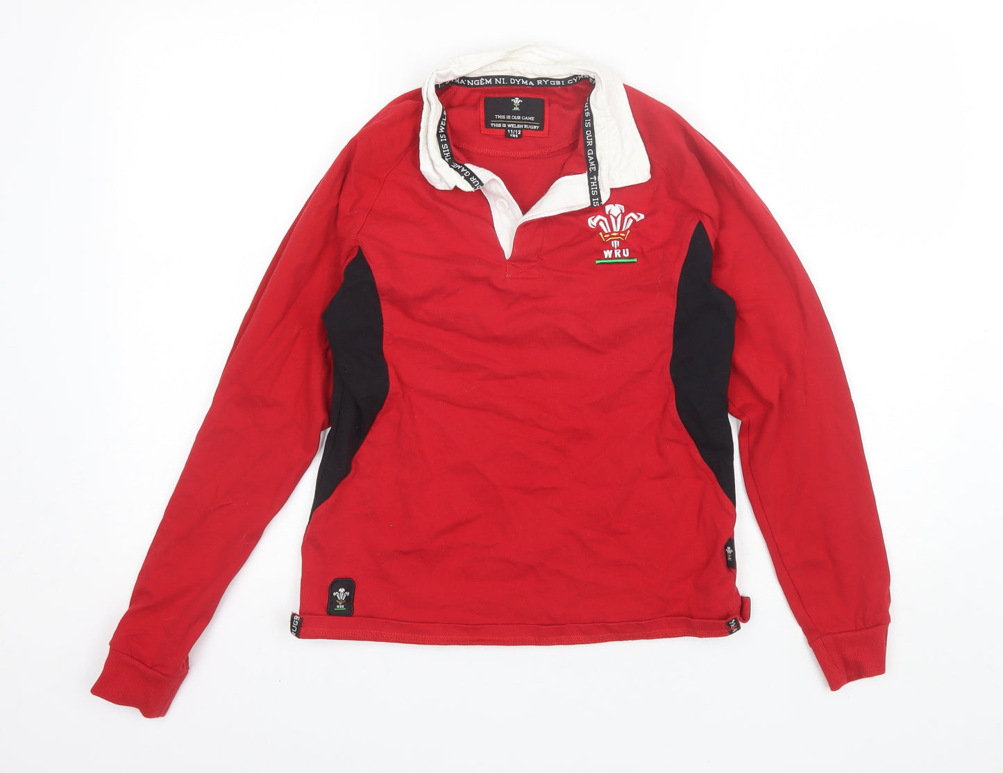 WRU Boys Red Collared  Cotton Pullover Jumper Size 11-12 Years   - Welsh Rugby