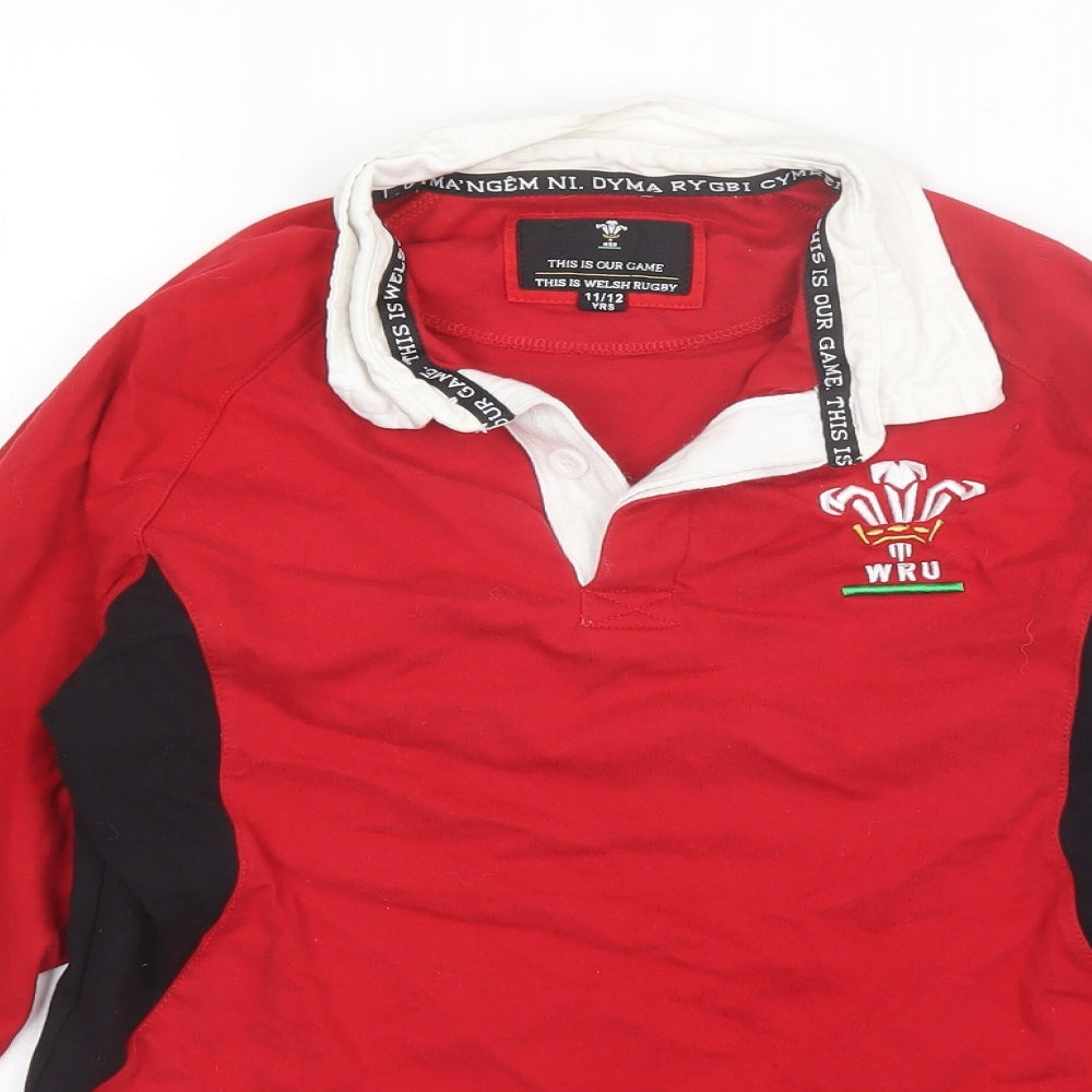 WRU Boys Red Collared  Cotton Pullover Jumper Size 11-12 Years   - Welsh Rugby