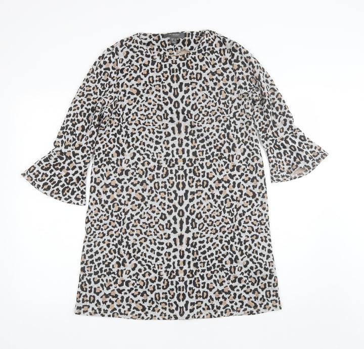 Primark Womens Grey Animal Print Polyester Shift  Size 10  Round Neck