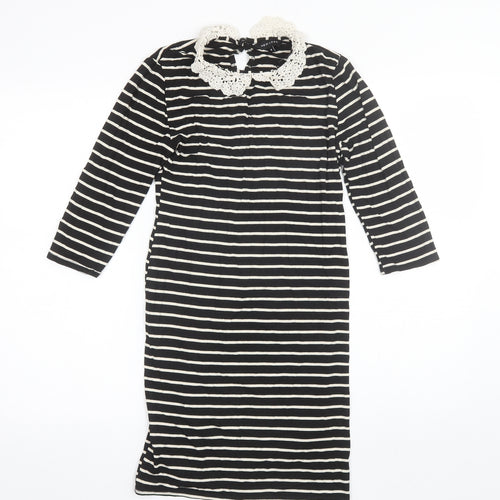 New Look Womens Black Striped Viscose Shift  Size 8  Collared