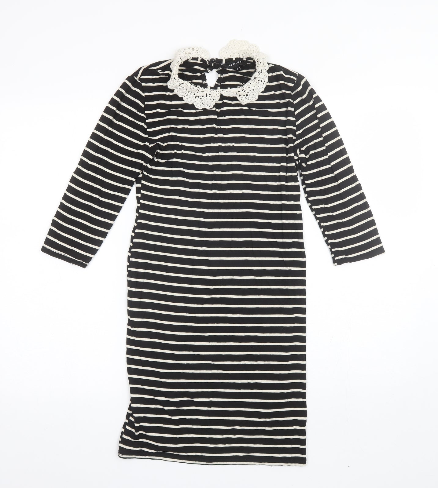 New Look Womens Black Striped Viscose Shift  Size 8  Collared