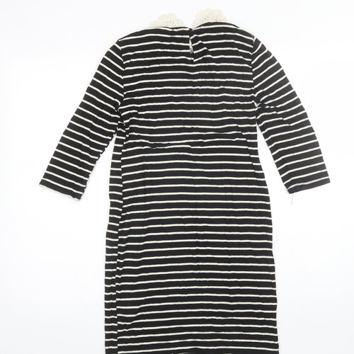 New Look Womens Black Striped Viscose Shift  Size 8  Collared