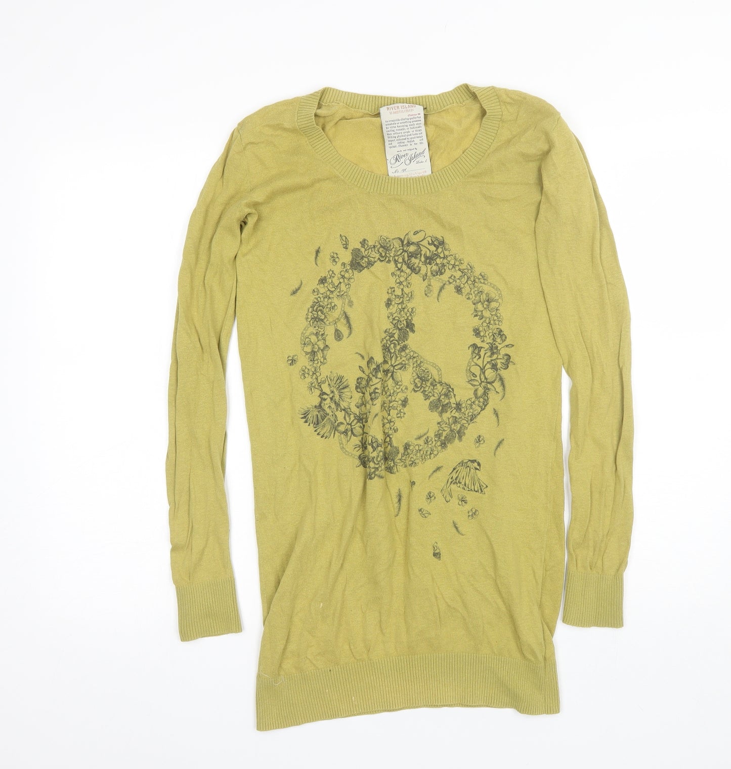 River Island Womens Green Scoop Neck  Cotton Pullover Jumper Size 10