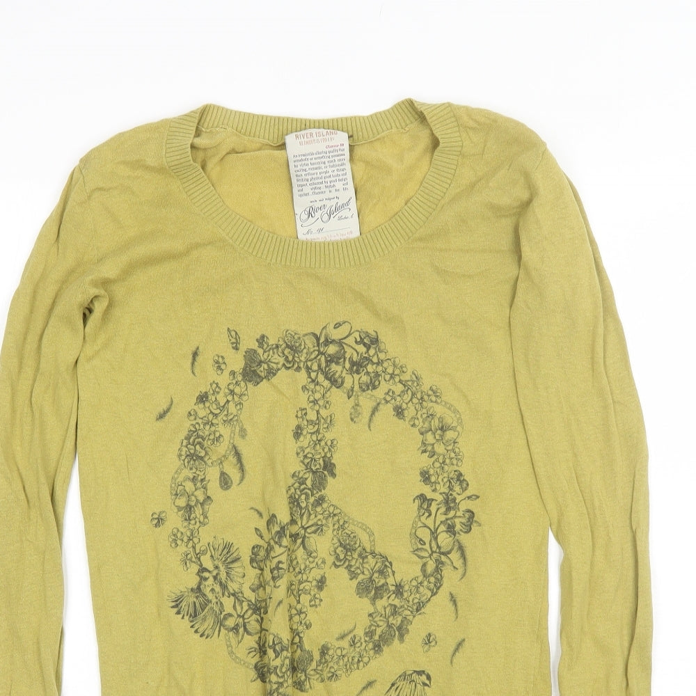 River Island Womens Green Scoop Neck  Cotton Pullover Jumper Size 10