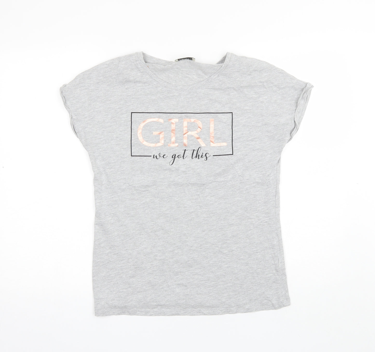 Papaya Womens Grey  Cotton Basic T-Shirt Size 10 Round Neck