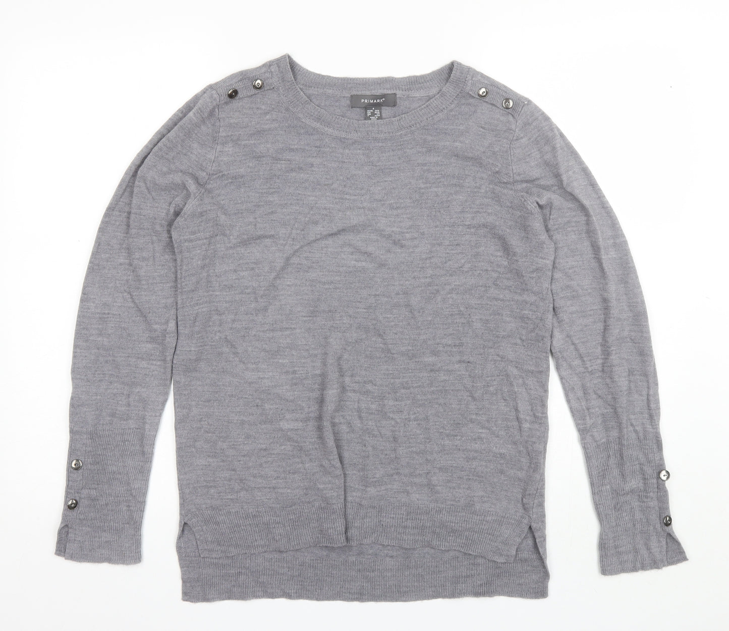 Primark Womens Grey Round Neck  Acrylic Pullover Jumper Size S