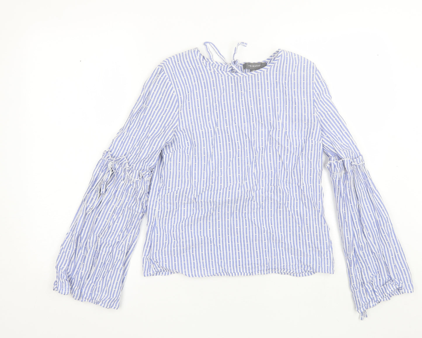 Primark Womens Blue Striped Cotton Basic Blouse Size 8 Round Neck