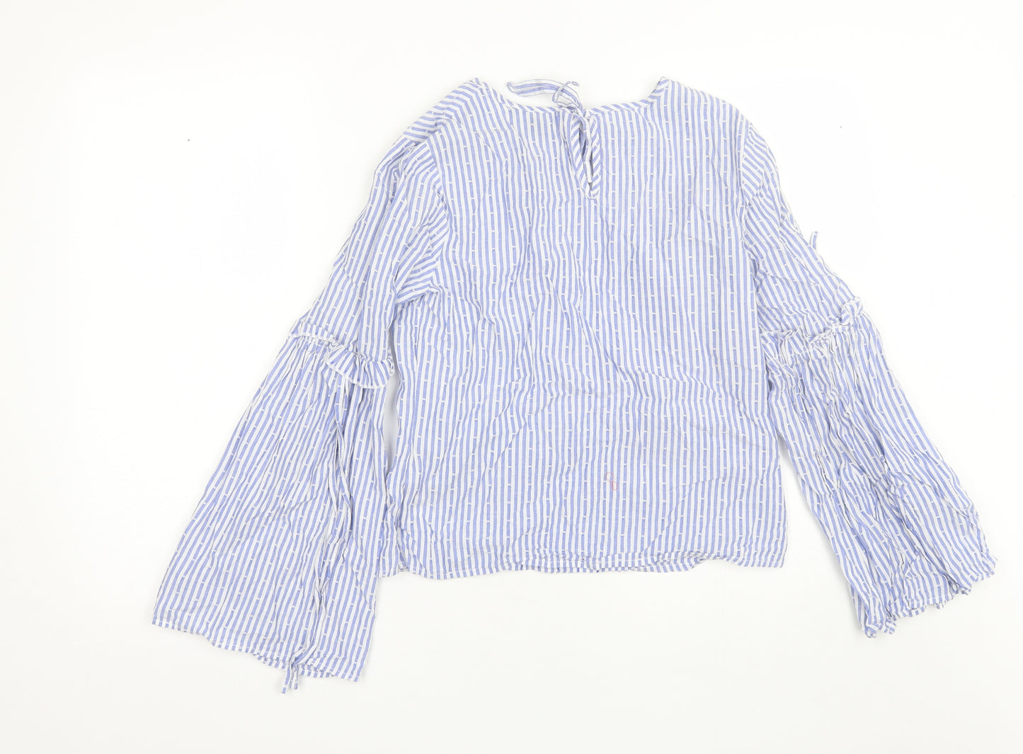 Primark Womens Blue Striped Cotton Basic Blouse Size 8 Round Neck