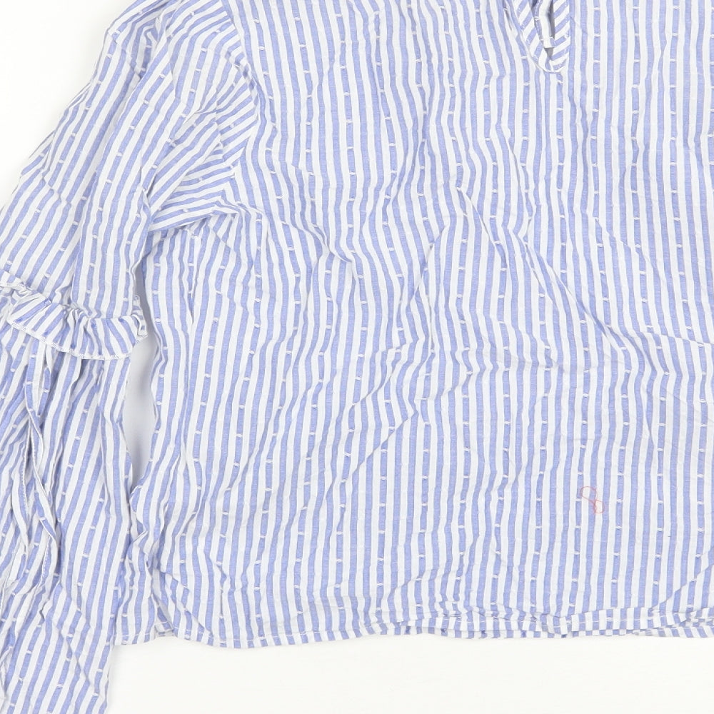 Primark Womens Blue Striped Cotton Basic Blouse Size 8 Round Neck