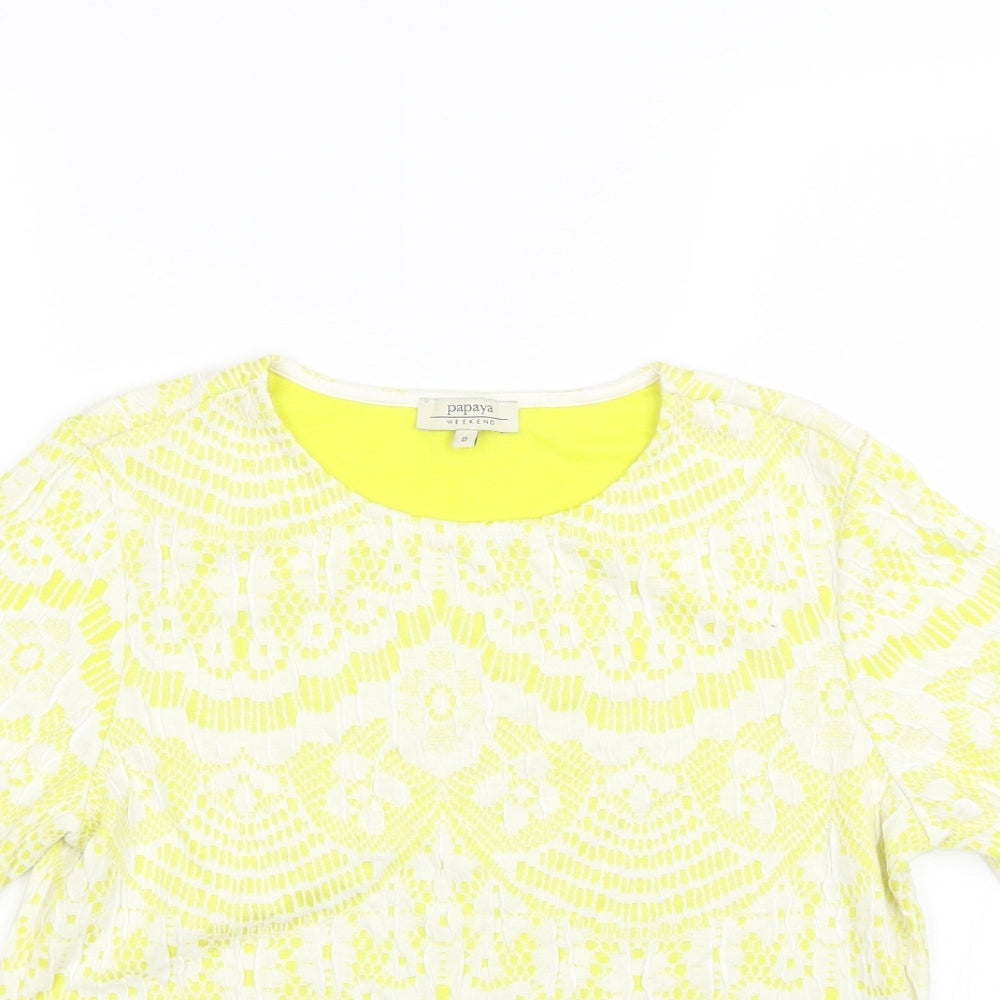Papaya Womens Yellow  Polyester Basic T-Shirt Size 8 Round Neck