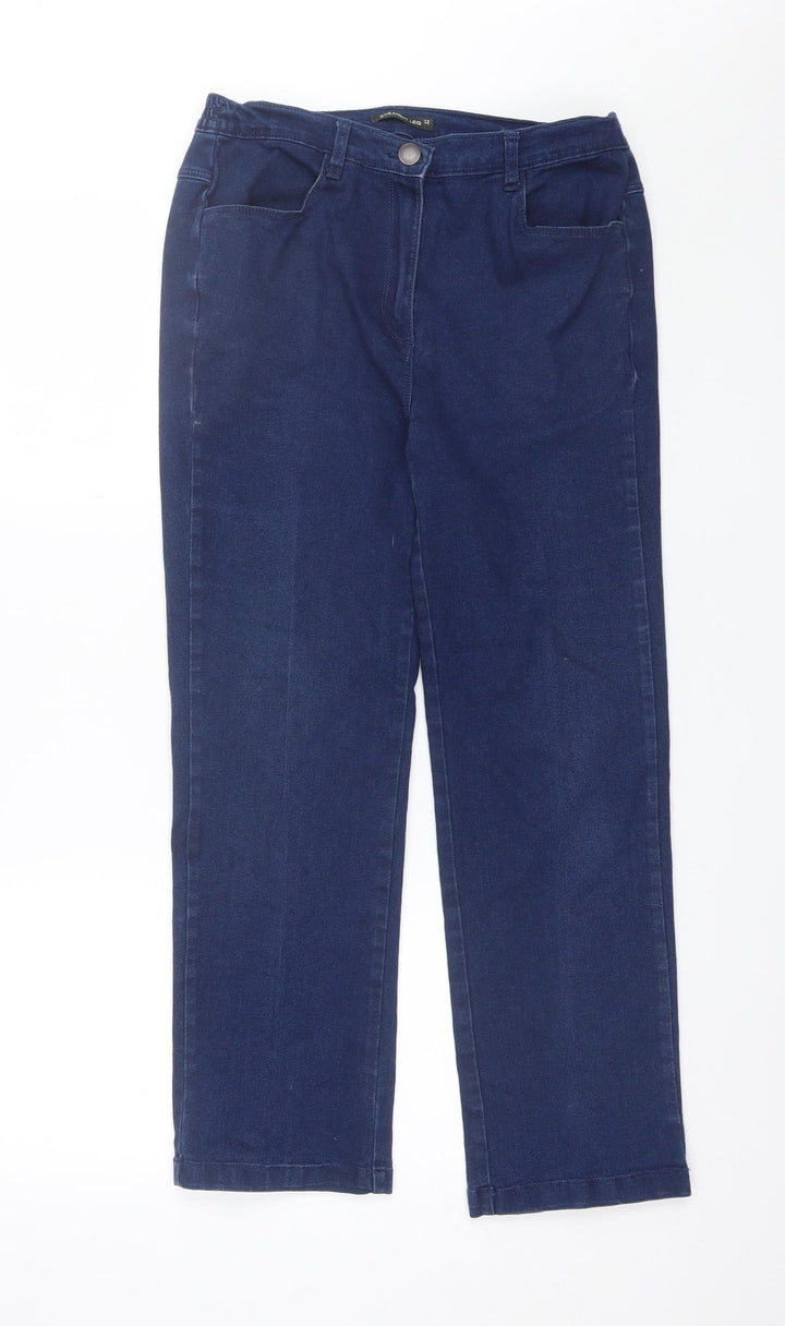 Preworn Womens Blue Cotton Straight Jeans Size 12 L25 in Regular