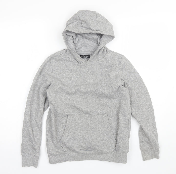 Brave Soul Boys Grey Cotton Pullover Hoodie Size 9-10 Years