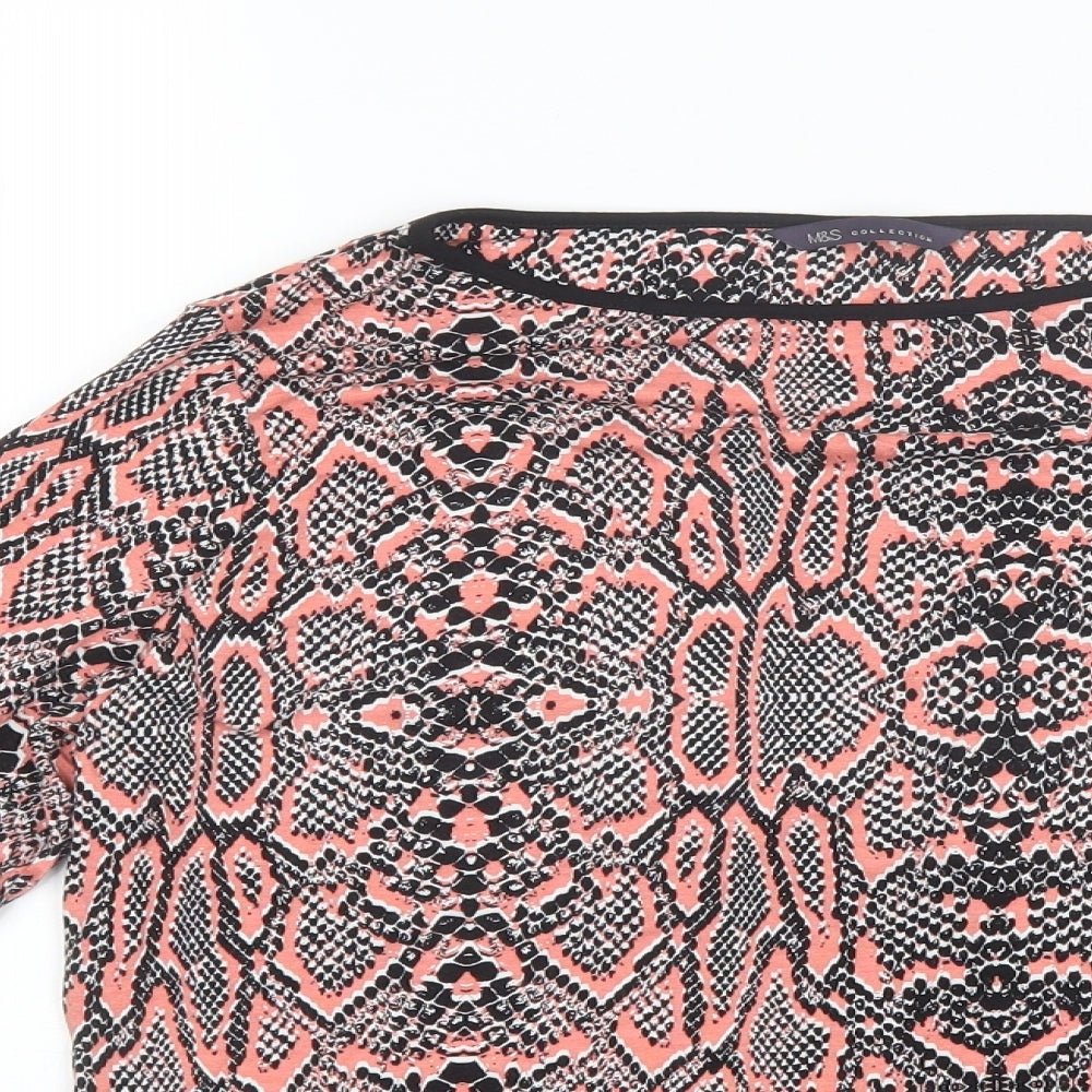 Marks and Spencer Womens Pink Animal Print Viscose Basic Blouse Size 14 Round Neck