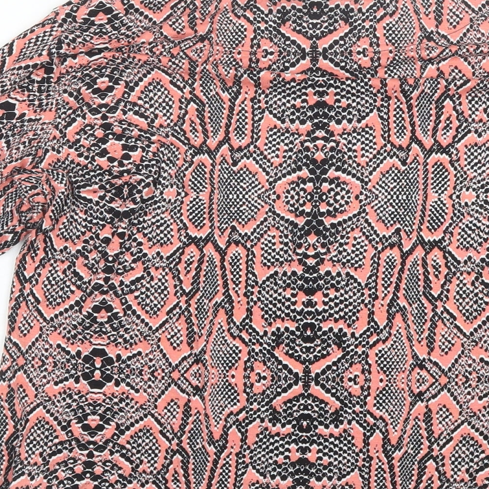 Marks and Spencer Womens Pink Animal Print Viscose Basic Blouse Size 14 Round Neck