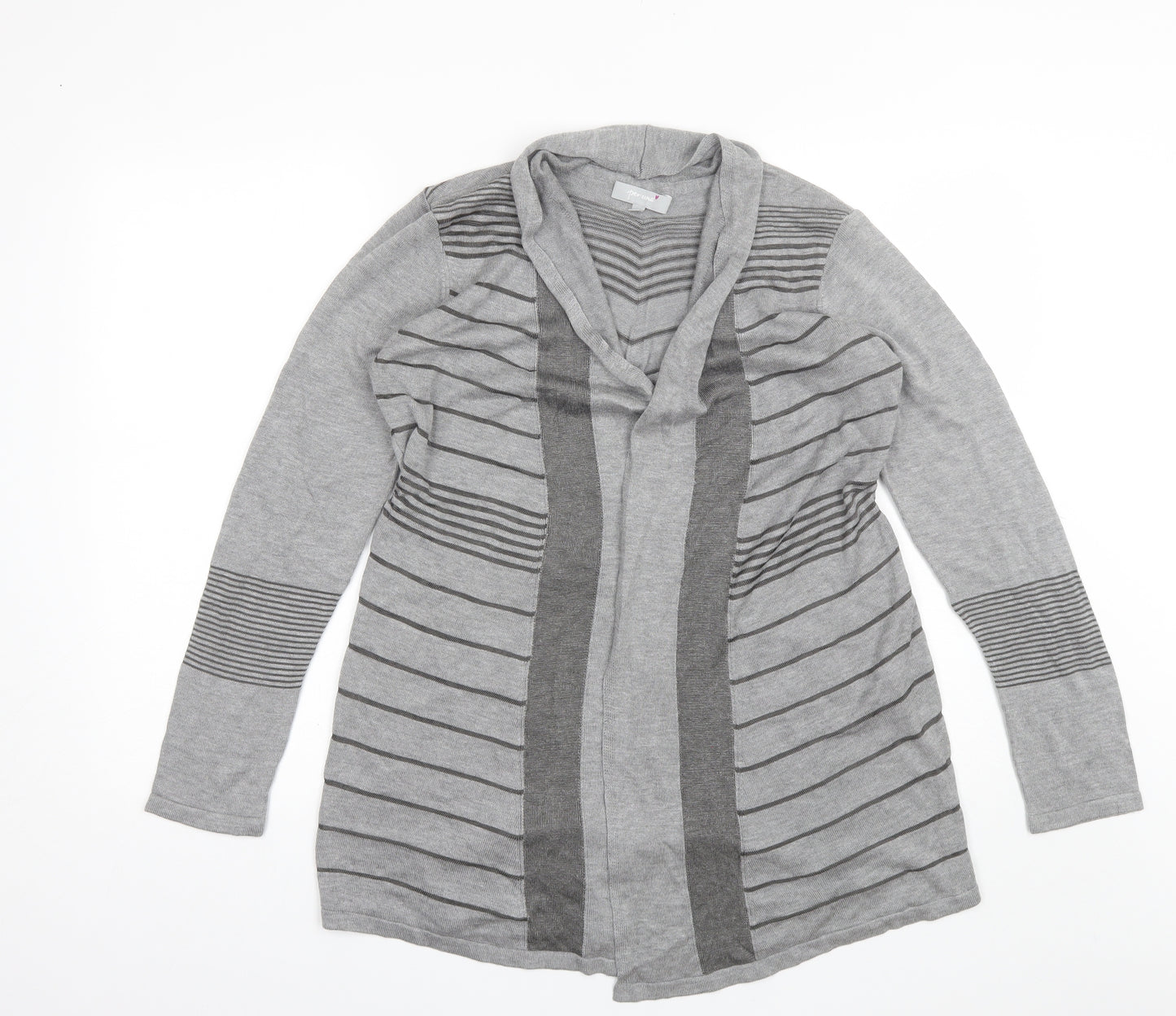 Per Una Womens Grey Collared Striped Viscose Cardigan Jumper Size 14