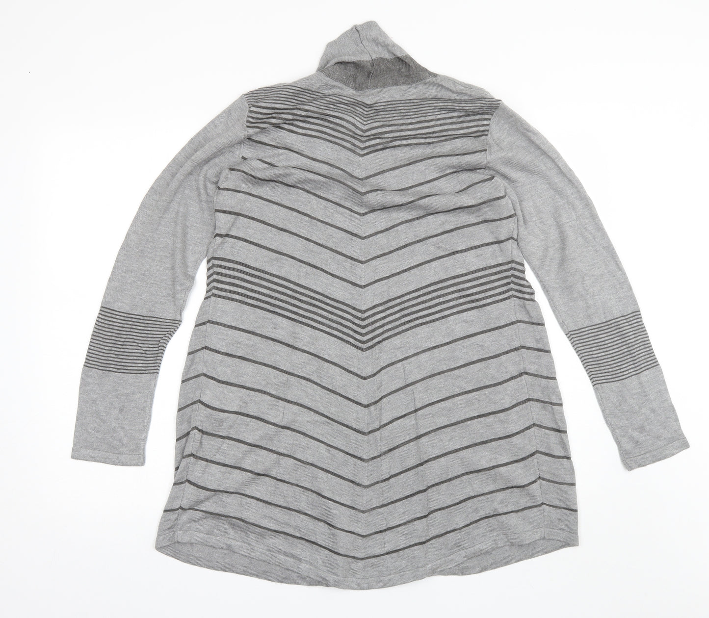 Per Una Womens Grey Collared Striped Viscose Cardigan Jumper Size 14