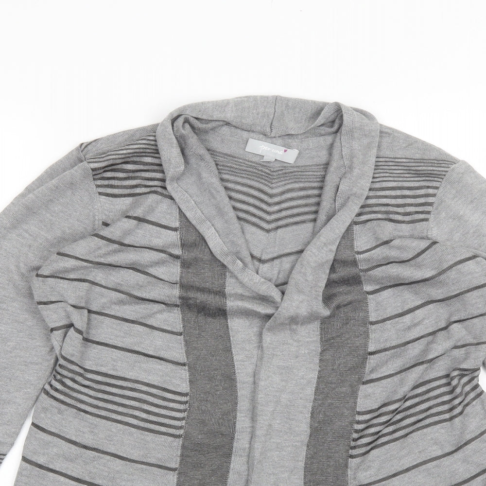 Per Una Womens Grey Collared Striped Viscose Cardigan Jumper Size 14