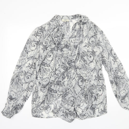 Papaya Womens Grey Paisley Polyester Basic Blouse Size 12 V-Neck