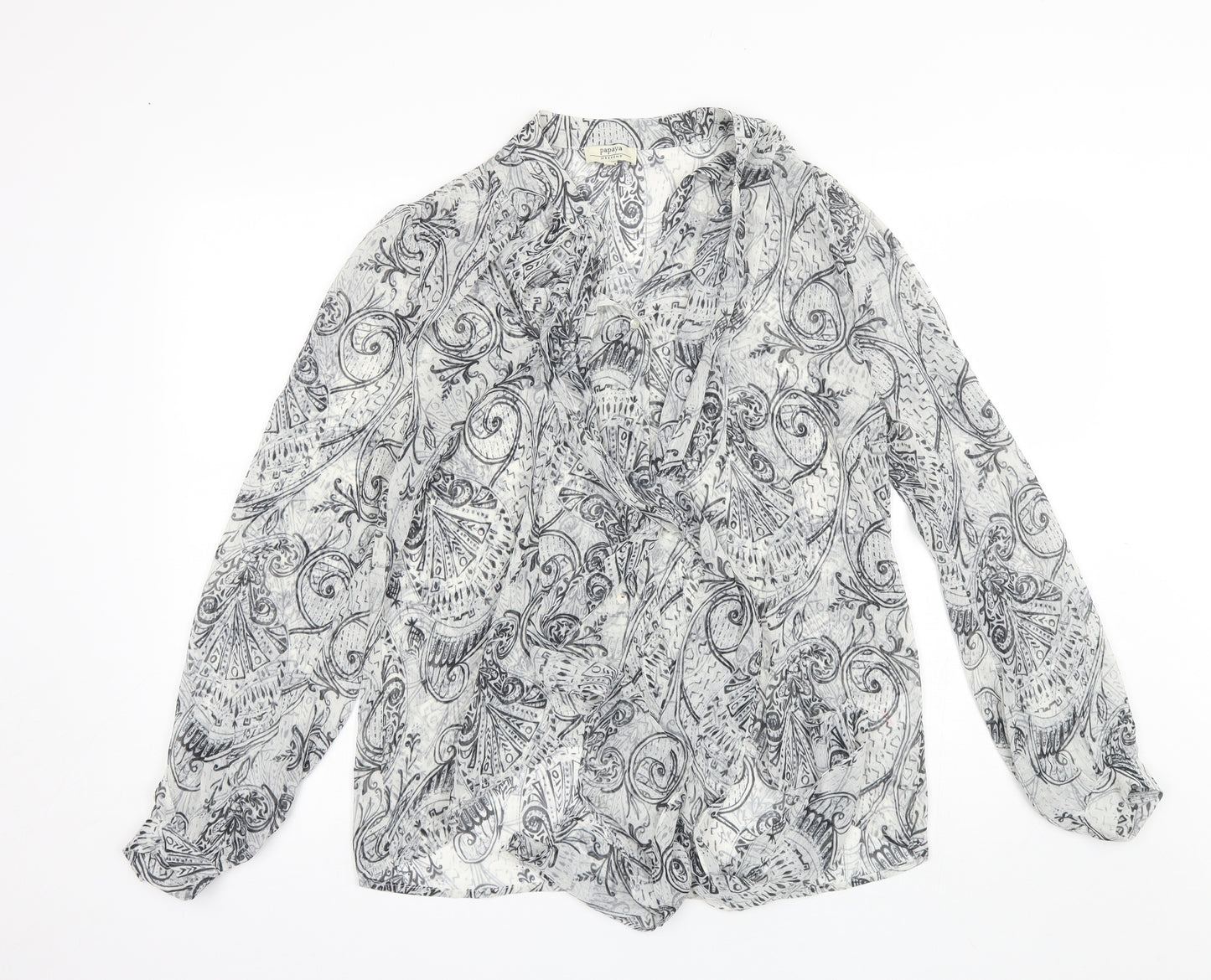 Papaya Womens Grey Paisley Polyester Basic Blouse Size 12 V-Neck