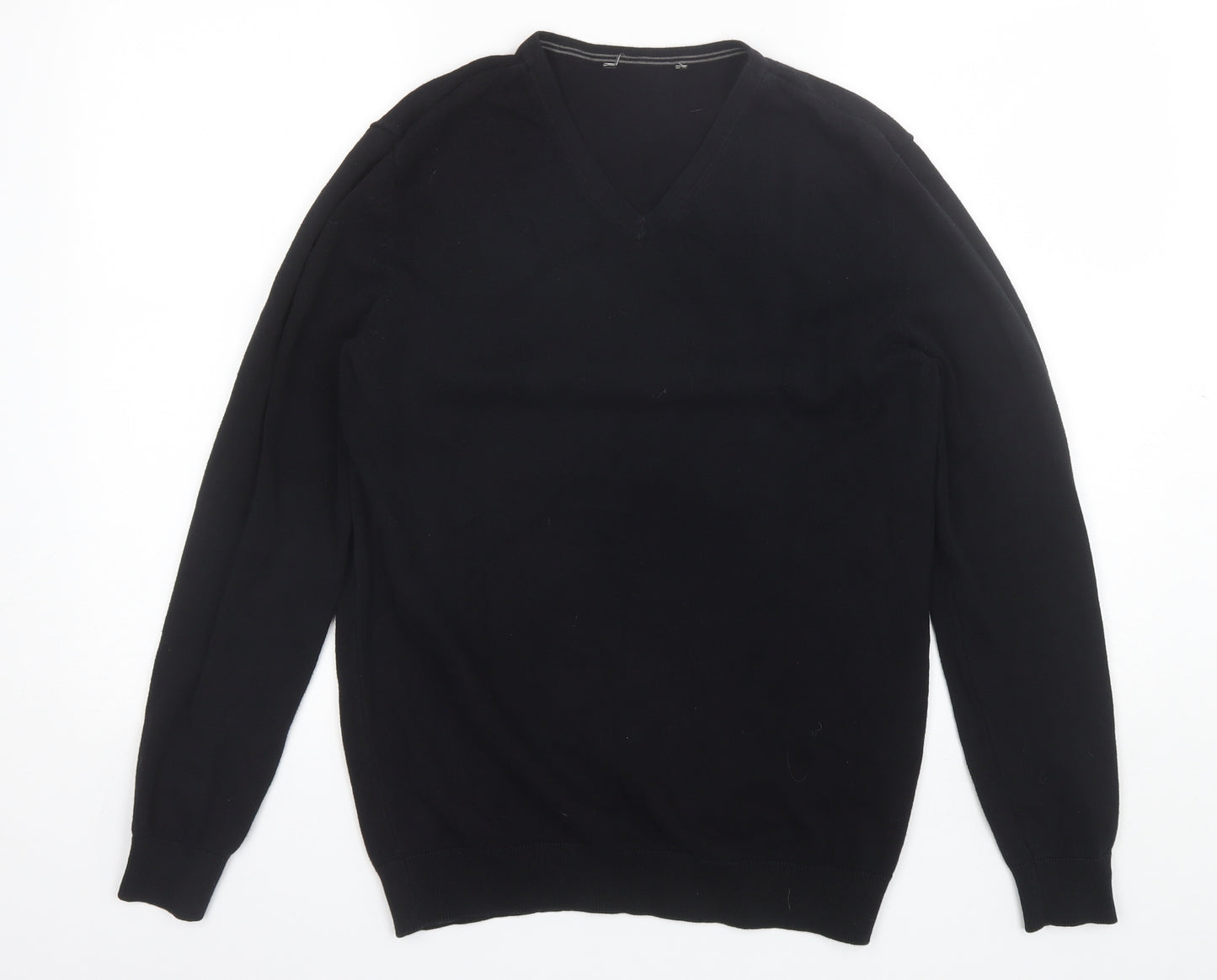 George Mens Black V-Neck  Cotton Pullover Jumper Size M
