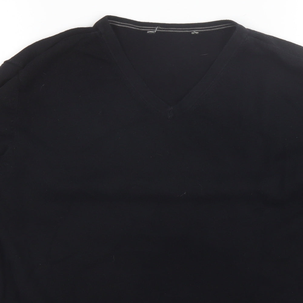 George Mens Black V-Neck  Cotton Pullover Jumper Size M