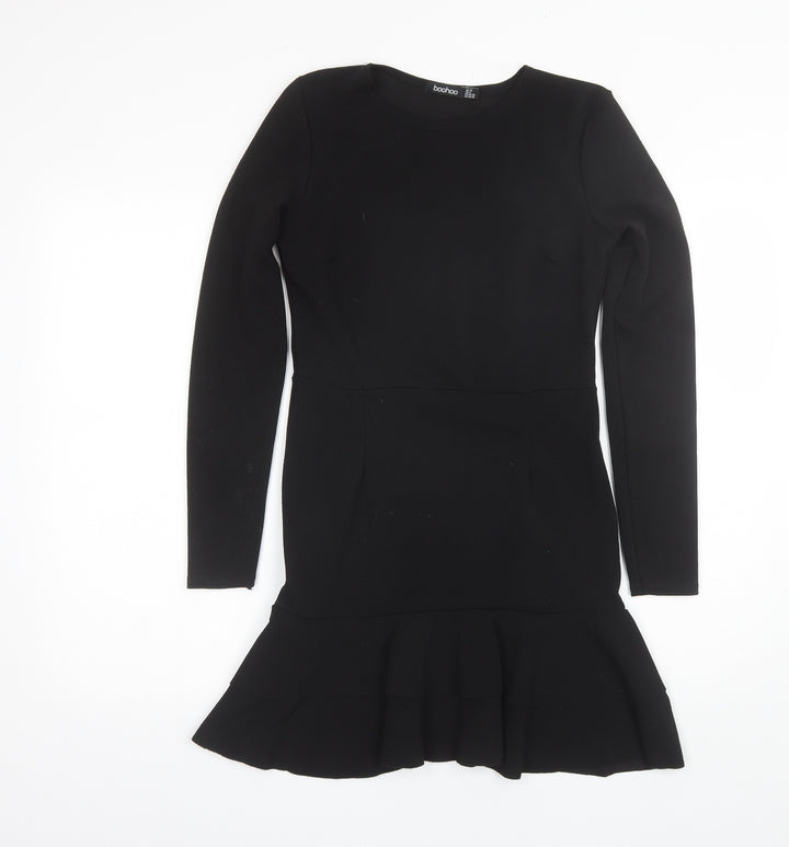 Boohoo Womens Black Polyester Shift Size 10 Round Neck
