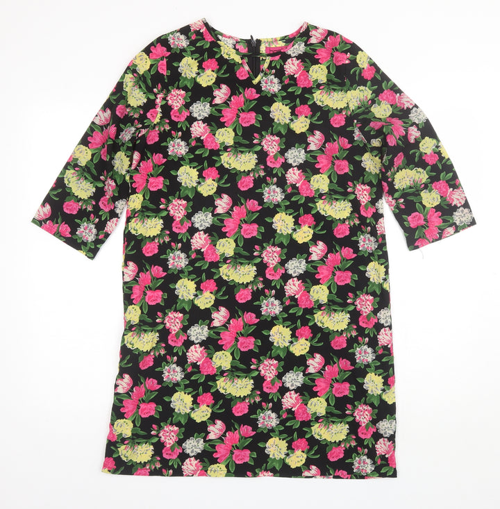 Boohoo Womens Black Floral Polyester Shift Size 10 Round Neck