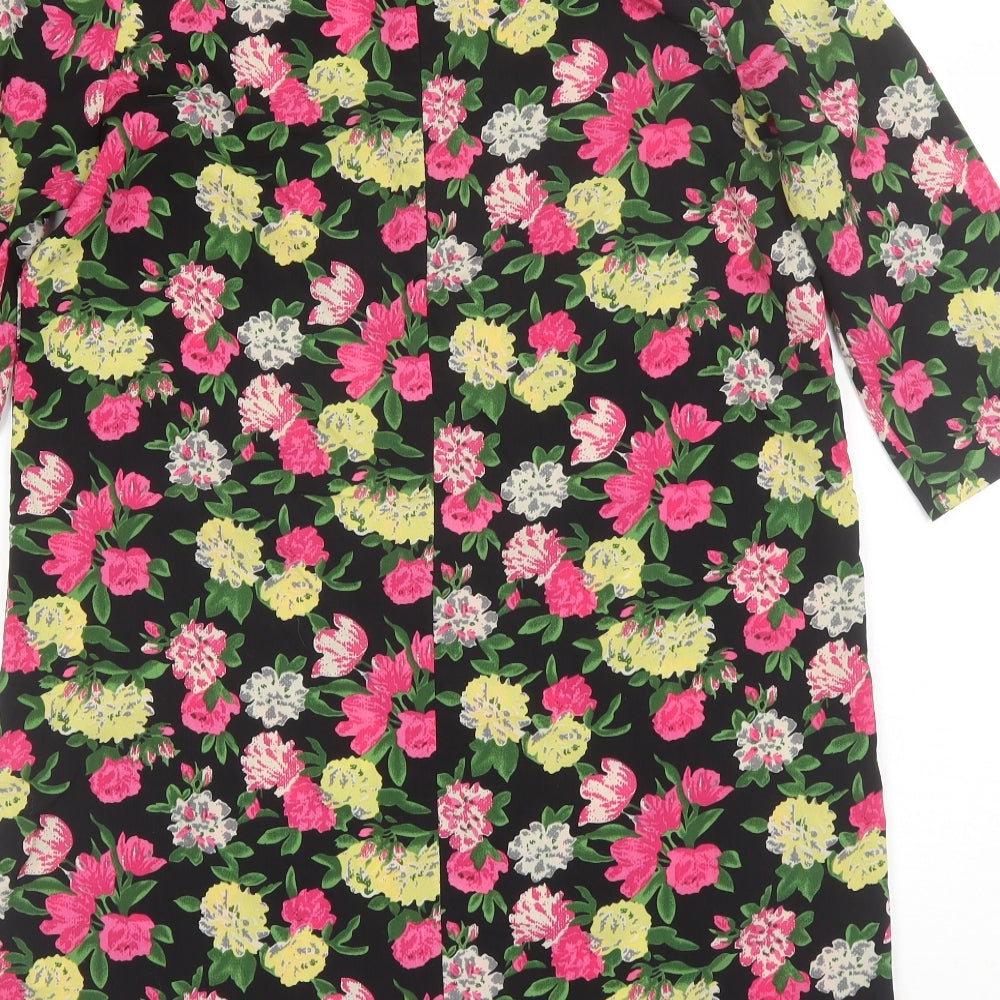 Boohoo Womens Black Floral Polyester Shift  Size 10  Round Neck