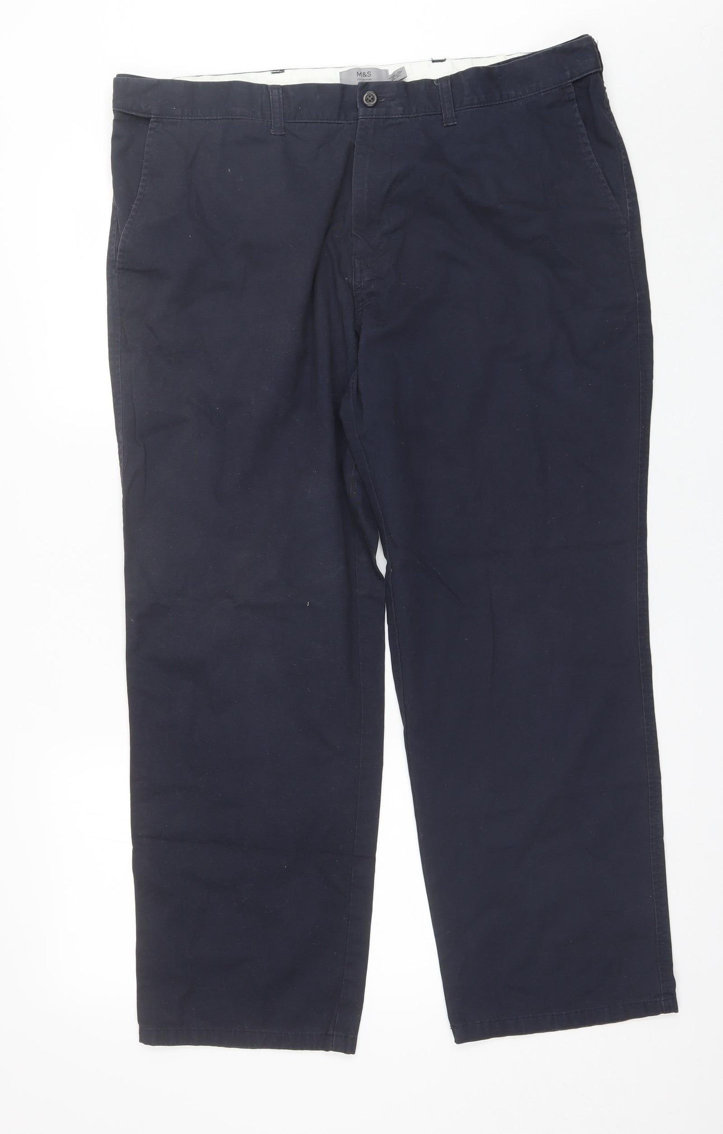 Marks and Spencer Mens Blue  Cotton Chino Trousers Size 40 L29 in Regular