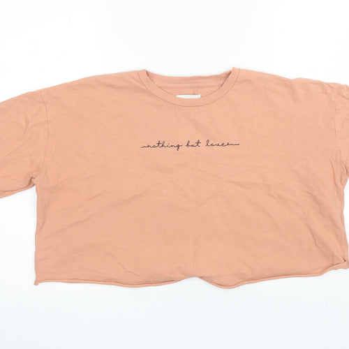 Topshop Womens Orange  Cotton Basic T-Shirt Size 10 Round Neck - Cropped